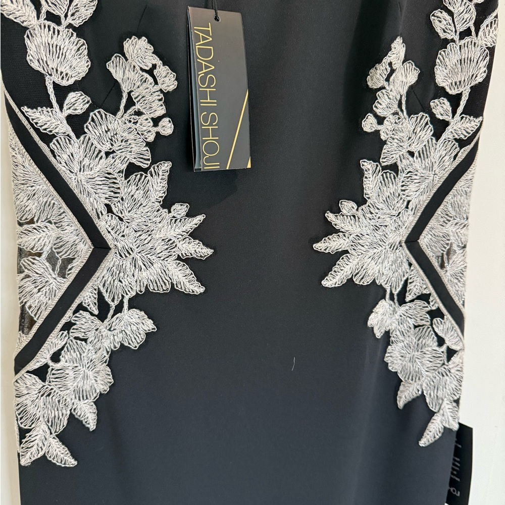 Tadashi Shoji Black Maxi Dress with White Floral Embroidery - Picture 3 of 9